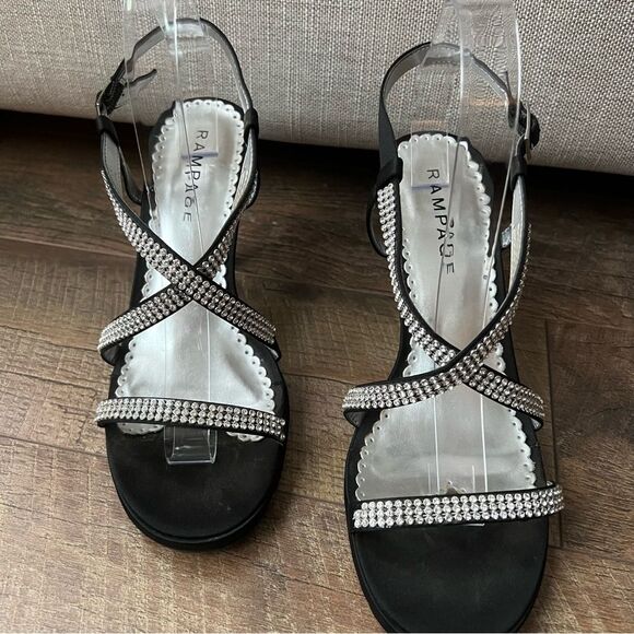 Black Satin & jeweled strap heals by Rampage Sz 9.5 nearly new! - Picture 6 of 16